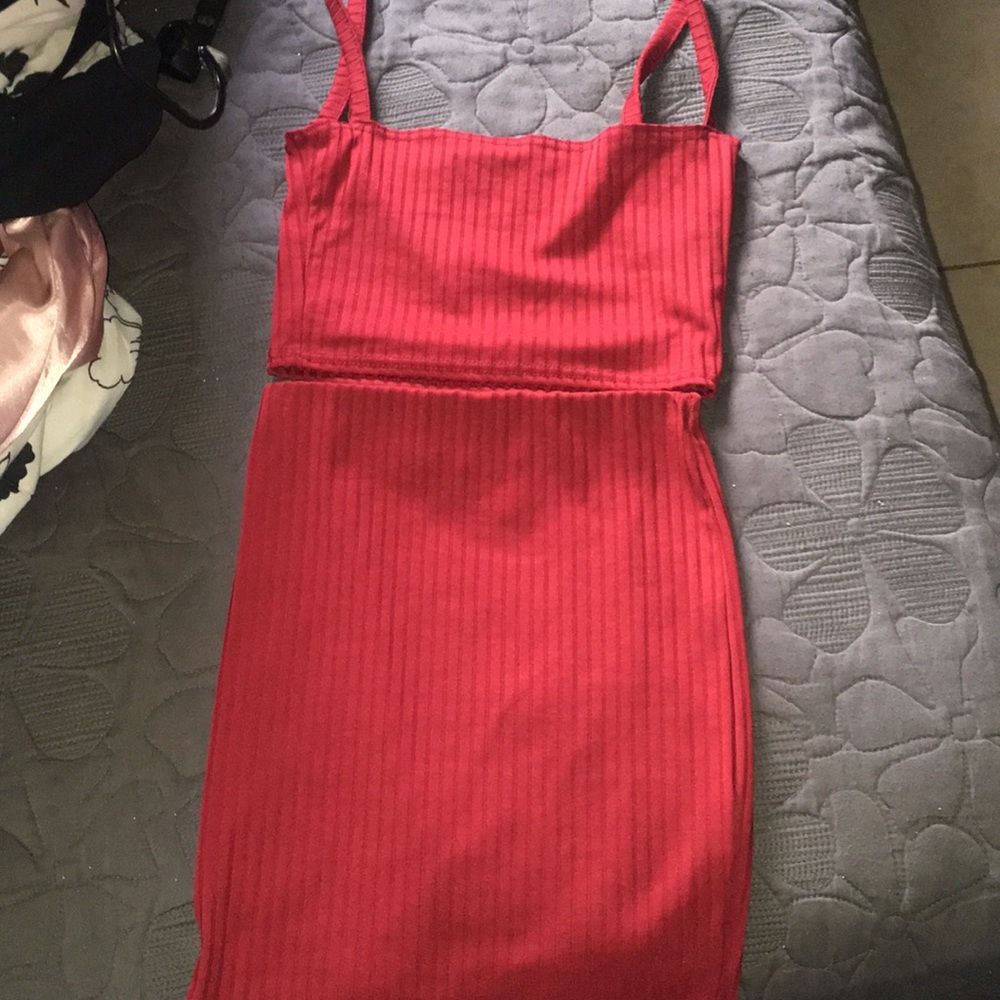 ribbed crop top with ribbed skirt
